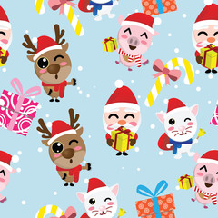 santa,reindeer,rabbit, Christmas seamless pattern,winter,happy new year