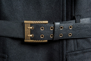 Coat leather belt close-up