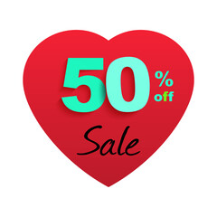 Red sale sticker. Heart shape. Isolated on white background.