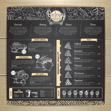 Vintage Chalk Drawing Bakery Menu Design. Restaurant Menu