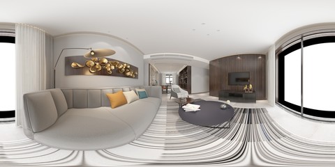 360 degrees house interior view. 3d render.