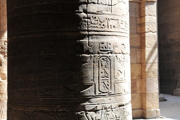 Ancient hieroglyphics on a column at Philae Temple, Aswan, Egypt