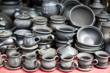 homemade gray ceramic set