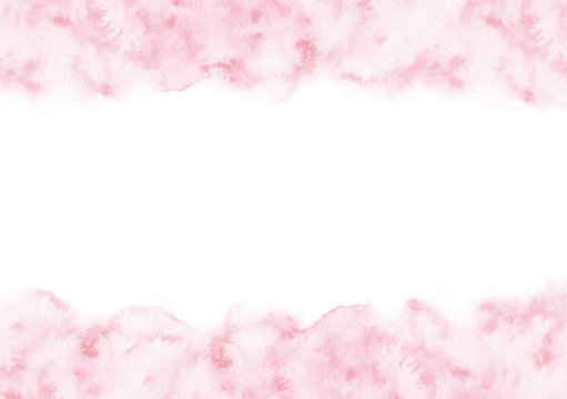 Hand painted pastel pink watercolor texture frame isolated on the white background. Border template for cards and wedding invitations.