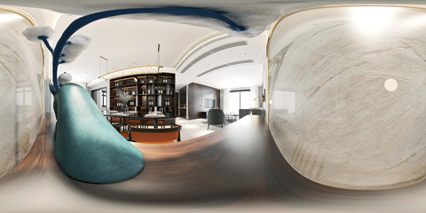 360 degrees house interior view. 3d render.