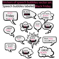 Black Friday Stickers of speech bubbles vector set. speech bubbles labeled Black Friday
