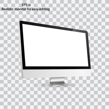 Mockup of realistic monitor. Realistic monitor and white screen laptop for easy editing