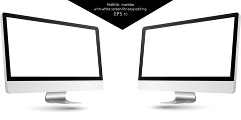 Mockup set of realistic monitor. Realistic monitor and white screen laptop for easy editing