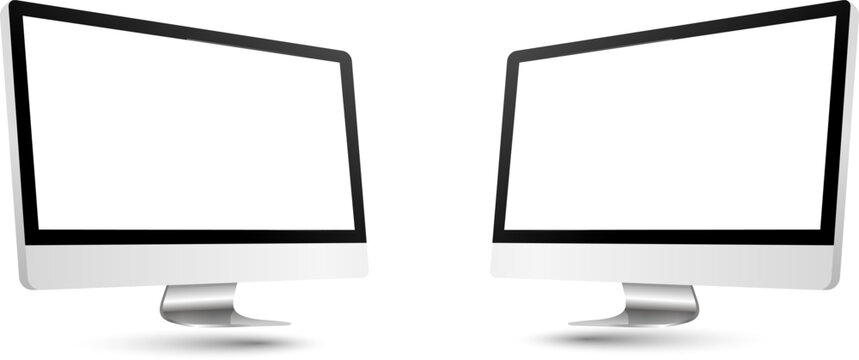 Mockup set of realistic monitor. Realistic monitor and white screen laptop for easy editing