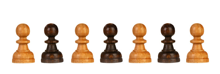 Mixed black and white pawns
