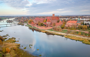 Fototapeta na wymiar Malbork castle in October - aerial view