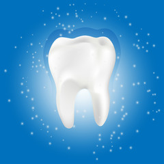 Healthy tooth with glowing effect, teeth whitening concept