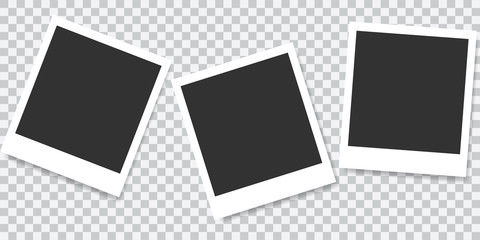 Composition of realistic black photo frames on light background. Mockups for design. Vector illustration