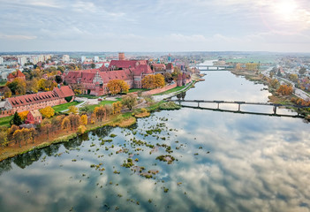 Malbork castle and city architecture in aerial view