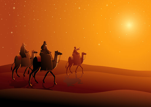 Three wise men, journey to Bethlehem