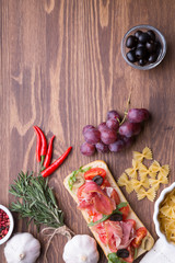 Food background wooden table