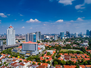 Fototapeta na wymiar Aerial View of Jakarta Cityscape with Blue Sky