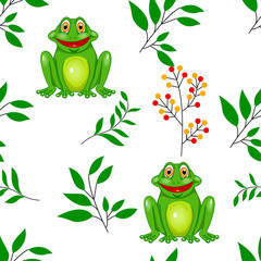 vector frog and leafs pattern