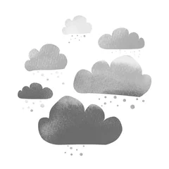 Foto auf Acrylglas Monochrome ink and watercolor gray vector snowing clouds set isolated on white background. Hand painted © Ginger Lemon