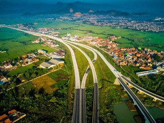Aerial View of Pasir Koja Highway Interchange, Soroja and Purbaleunyi Toll Road, Bandung, West Java...