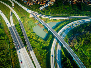 Aerial View of Pasir Koja Highway Interchange, Soroja and Purbaleunyi Toll Road, Bandung, West Java Indonesia, Asia