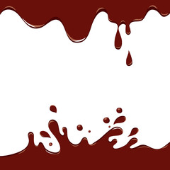 Background for chocolate product / Vector illustrations with drops and splashes, trademark, sign