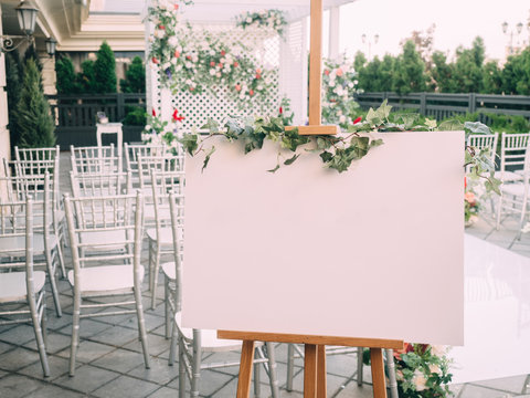 Wedding wood board with copy space in ceremony