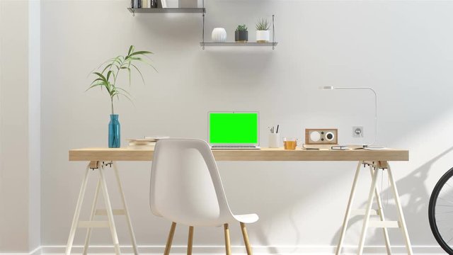 Modern Scandinavian Interior Design Home office with track green screen