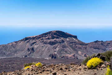 Views of Teide's crater and Montana Blanco descending from the summit passing Altavista Refuge,...