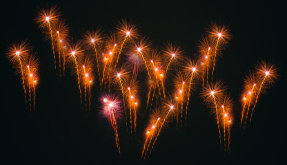 Fototapeta na wymiar Colorful fireworks explosion on the black background