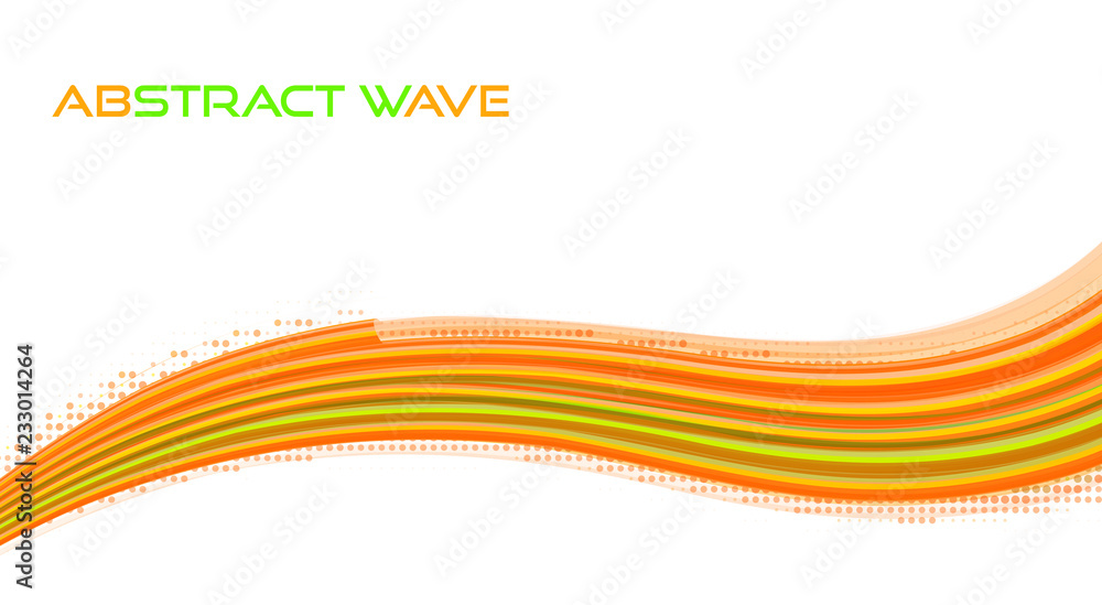 Poster abstract bright green and orange wave. vector pattern