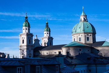 Fototapeta na wymiar Skyline of Salzburg with the Cathedral in sunny day, Austria.