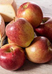 closeup of beautiful red and yellow apples