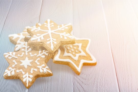 Tasty Christmas cookies isolated on white background