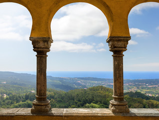 Fototapeta premium Beautiful view from the arch of the Pena National Palace. Sintra. Portugal.