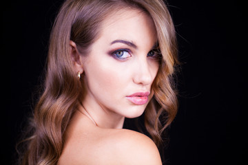 Fototapeta premium Closeup portrait of beautiful model with long blond hair
