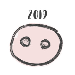 Pink piglet vector funny cartoon illustration symbol of happy new year 2019.