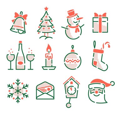 Set of Christmas New Year icons