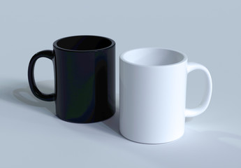 Two Mugs mockup on gray background. 3d rendering.