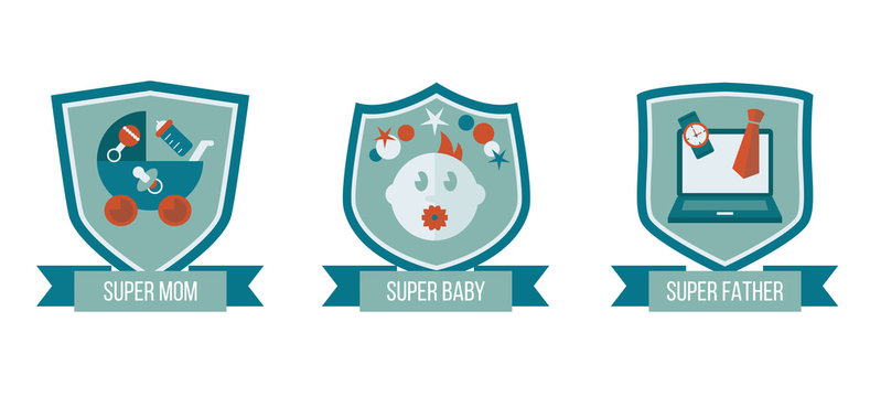 Badges. Funny Super Family. Vector Illustration