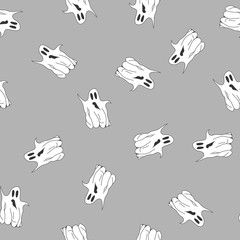 Seamless Pattern with Cute Cartoon White Ghost. Symbol of Halloween. Vector Illustration for your Design, Game,Card.