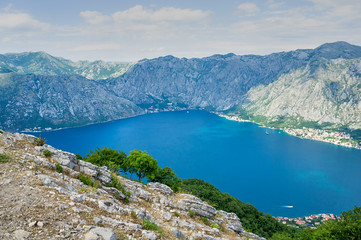Naklejka na ściany i meble Panoramic view of the Bay of Kotor and the mountains