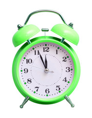 Green clock on white isolated background, which shows the approximate 12 hours. The New Year is coming_