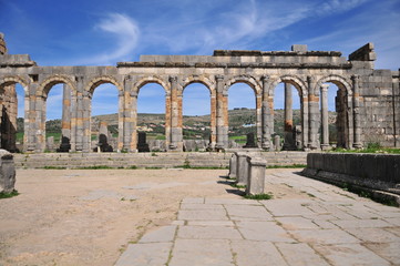 Fototapeta na wymiar Arches of Basilica of the ancient Roman site of Volubilis, Morocco, Meknes