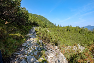 rocky hiking trails for tourists in western carpathian Tatra mountains in slovakia
