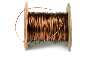 old copper wire coil isolated on white background