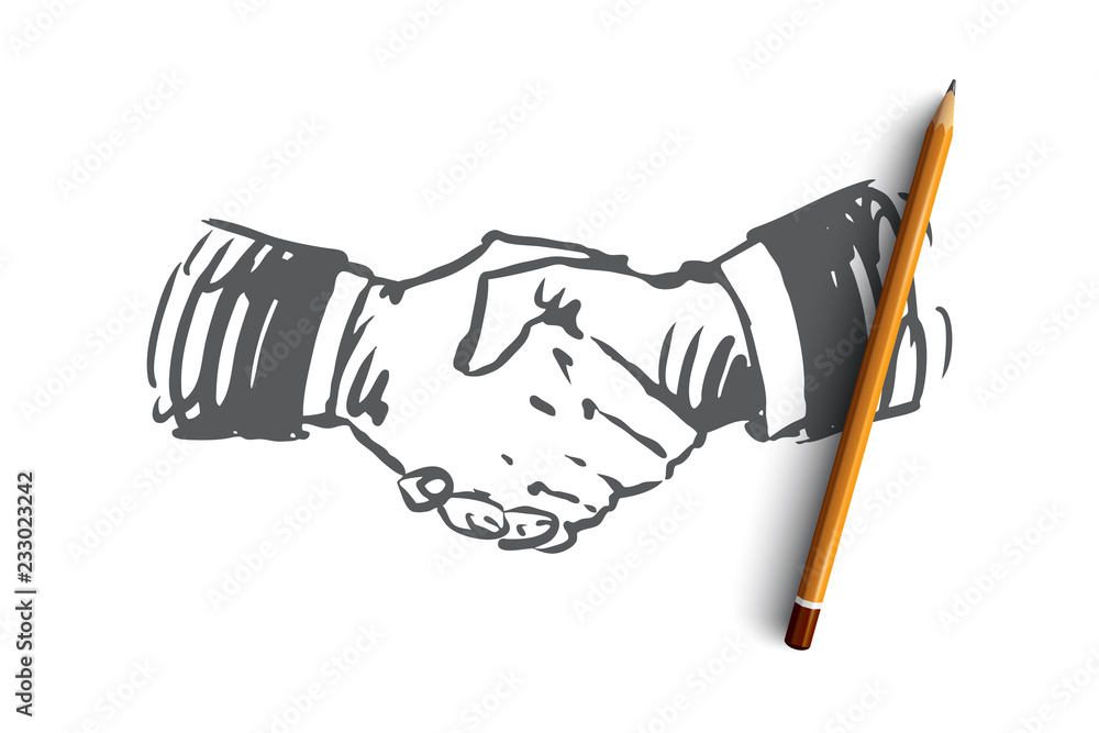 Wall mural commitment, hand, deal, business, partnership concept. hand drawn isolated vector.