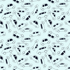 Seamless pattern with outline silhouette of cars. Doodle art.