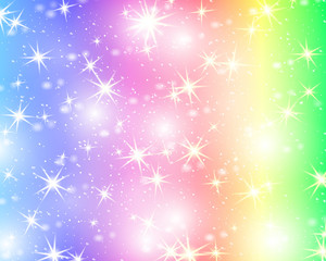 Fototapeta na wymiar Glitter star rainbow background. Starry sky in pastel color. Bright mermaid pattern.Vector illustration. Unicorn colorful stars backdrop.