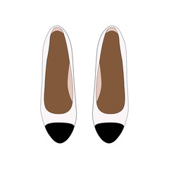 Woman Retro shoes, white Leather Pumps with Black Toe. Vector Illustartion